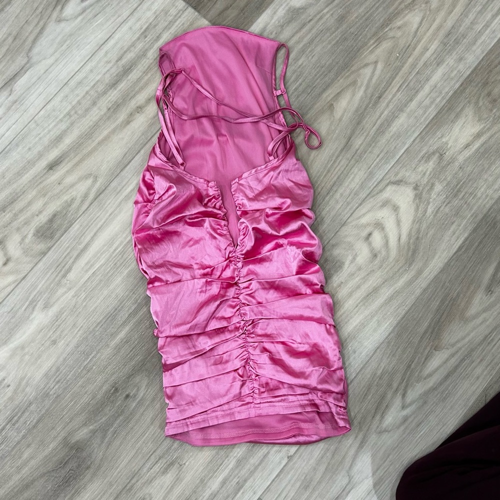 backless pink mini dress
